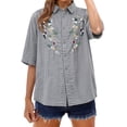 thumbnail image 2 of Endives Womens Cotton Linen Shirt Lapel Embroidered Button Down Shirt 3/4 Sleeve Bteathable Shirt Blouse for Women Spring Trendy Dark Gray, 2 of 5