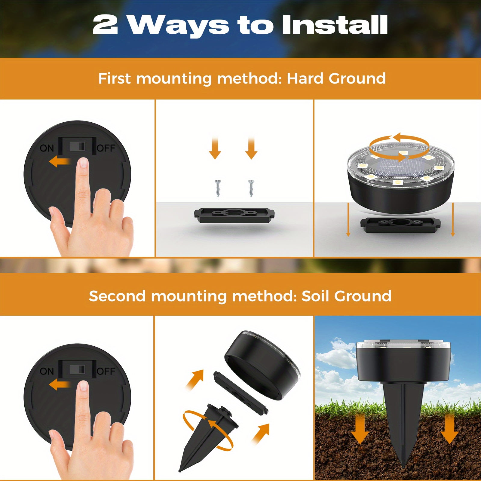 4/ 8/ 12/ 24 Pack Solar Mini Ground Lights Outdoor - 8 LED Solar Disc Lights with Flat Design IP44, Solar-Powered Pathway Lights for Garden, Lawn, Patio, Yard, Path & Landscape (Cool White & Warm Whi