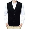 thumbnail image 1 of Gilet Sans Manches en Laine Mélangée pour Hommes, Col en V, Automne Hiver, Décontracté, Boutonné, Sans Col, 1 of 5