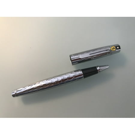 Barrel Silver Roller Ball Pen - Ferrari 300 Checkered Flag Chrome Roller Ball Pen