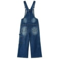 thumbnail image 2 of KIDSCOOL SPACE Girls’ Denim Overalls, Wide Leg Jean Dungaree Pants,Mid Blue,4-5 Years, 2 of 7