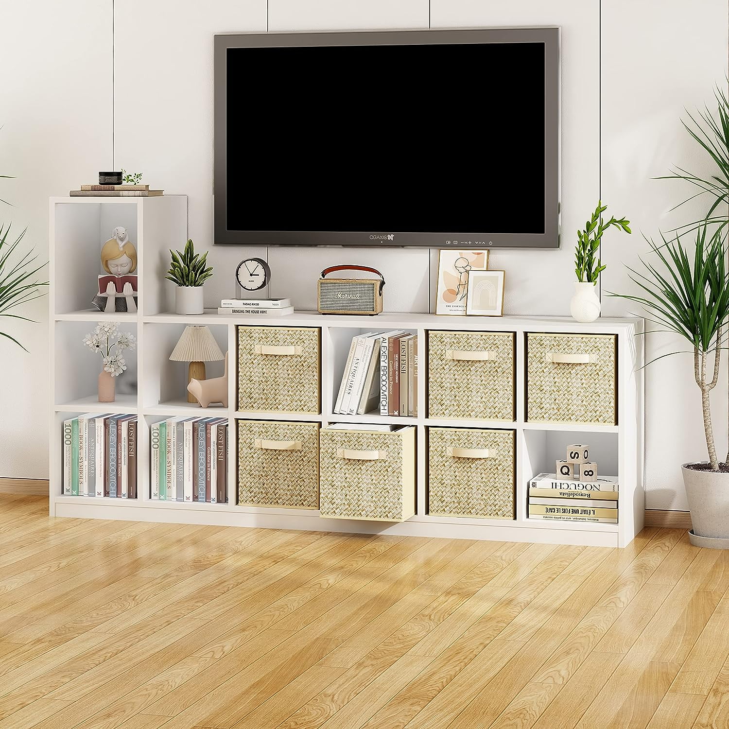 Werseon 11 Inch Storage Cubes with Handle, Set of 6 Foldable Cube Storage Bins, Collapsible Fabric Storage Boxes for Organizing Closet Bins-Beige