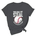 thumbnail image 3 of Endives Thou Shall Not Steal Unless You Can Beat The Throw Women's Letter Baseball Love Print Round Neck Short Sleeve T Shirt Top, 3 of 6