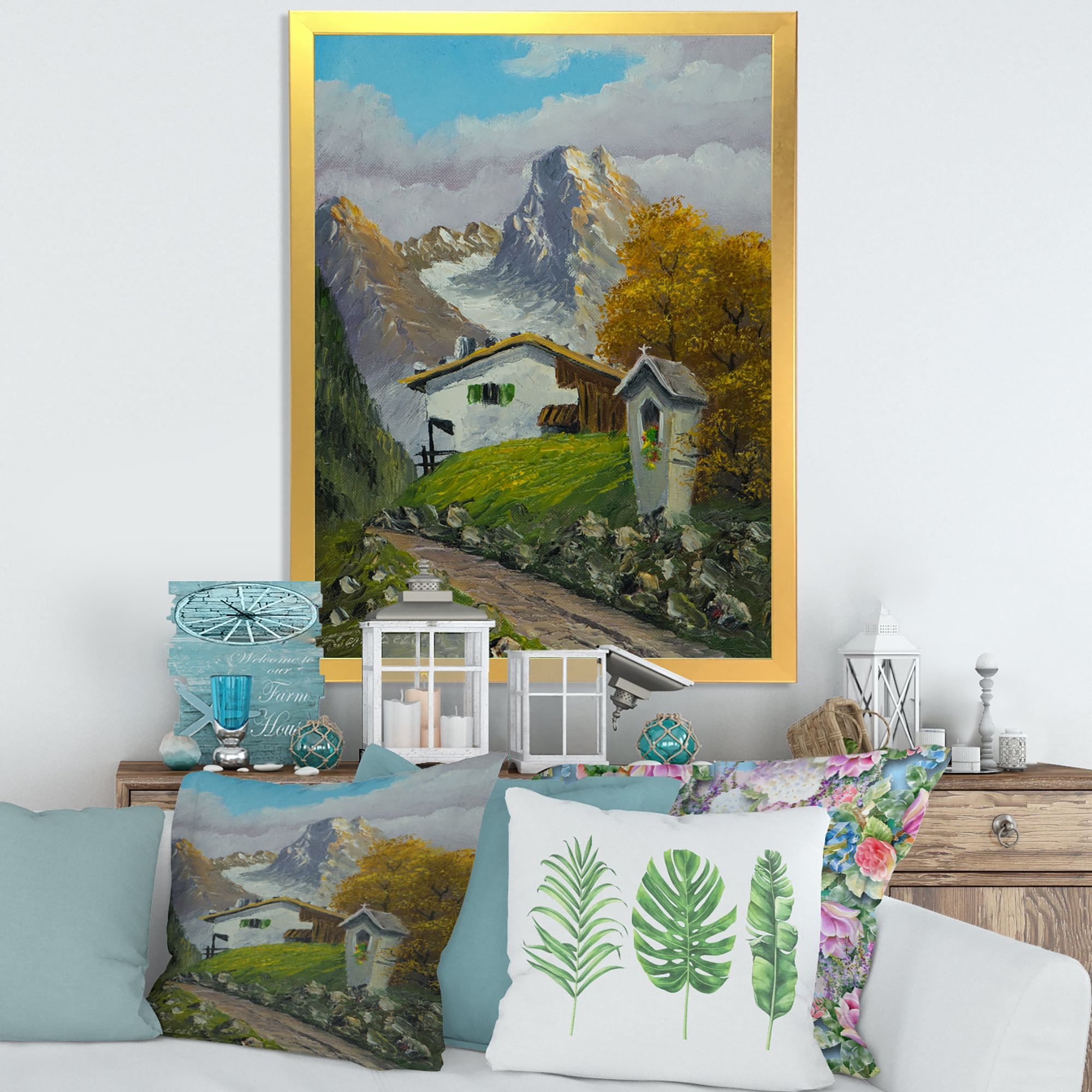 Designart 'The Path Leading To A House Along Wayside Shrine' Farmhouse Framed Art Print