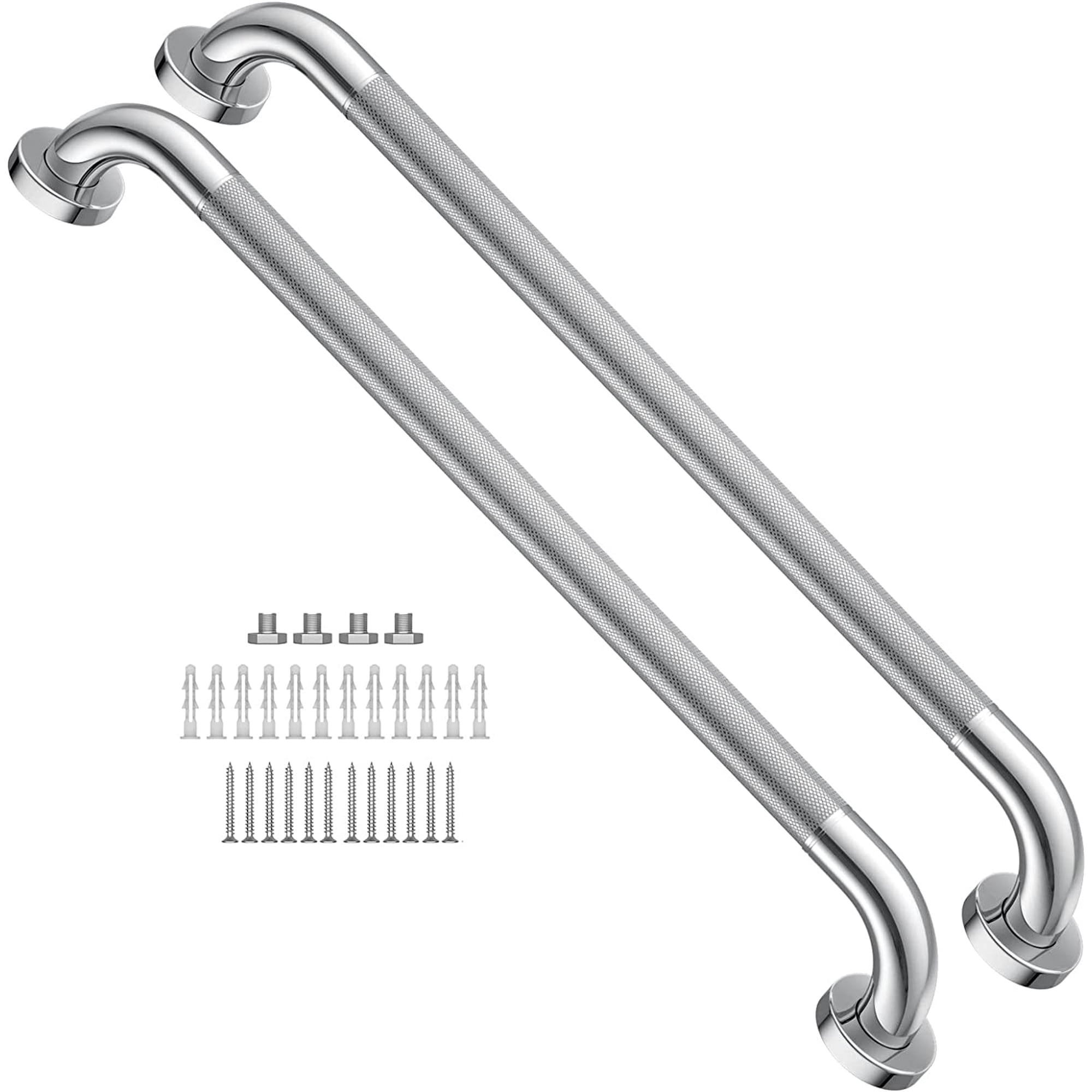 Anti Slip Shower Grab Bar 24 Inch,Chrome Stainless Steel Bath Grab Bar | 2 Packs Knurled Bathroom Safety Rail, Shower Handrail Support, Handicap Elderly Balance Assist Handles-1.25" Diameter