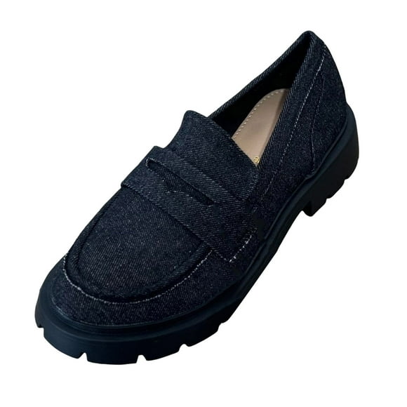 Denim Penny Loafers for Women 2025 2026 Spring Fall Casual Canvas Platform Fashion Sneakers Jeans Walking Shoes