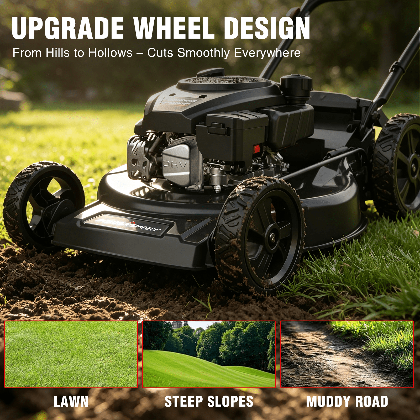 PowerSmart 170CC 22" 3-in-1 Gas Self-Propelled Lawn Mower with 6-Position Height Adjustment
