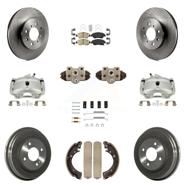 Transit Auto Front Rear Disc Brake Caliper Rotors Drums Ceramic Pads Shoes Wheel Cylinders and Hardware Kit (11Pc) for Car Honda Civic with 4 Lug Wheels KC8-101610N