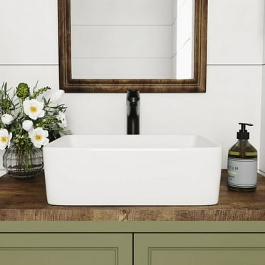 DeerValley 12" White Ceramic Rectangular Batheoom Vessel Sink DV-1V0048