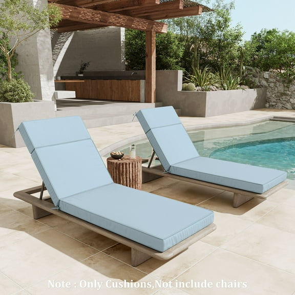 Snubbull 2 Pack Outdoor Chaise Lounge Cushions, with High-Density Foam, Ties Waterproof & Fade Resistant for Lawn and Pool Lounge Chairs, 80x26x4 inch, Sky Blue