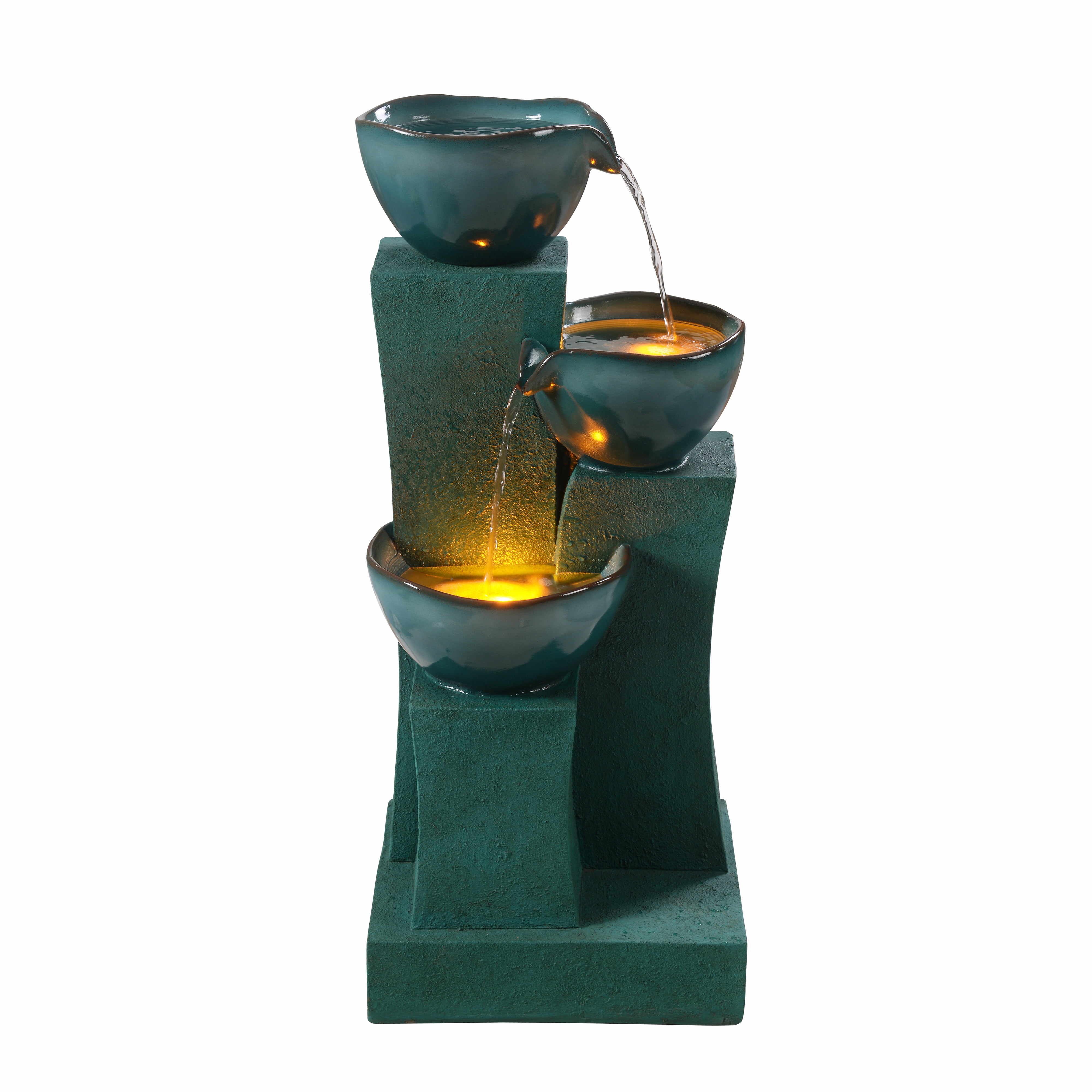 Teamson Home 3-Tier Cascading Outdoor Water Fountain with LED Lights, Green