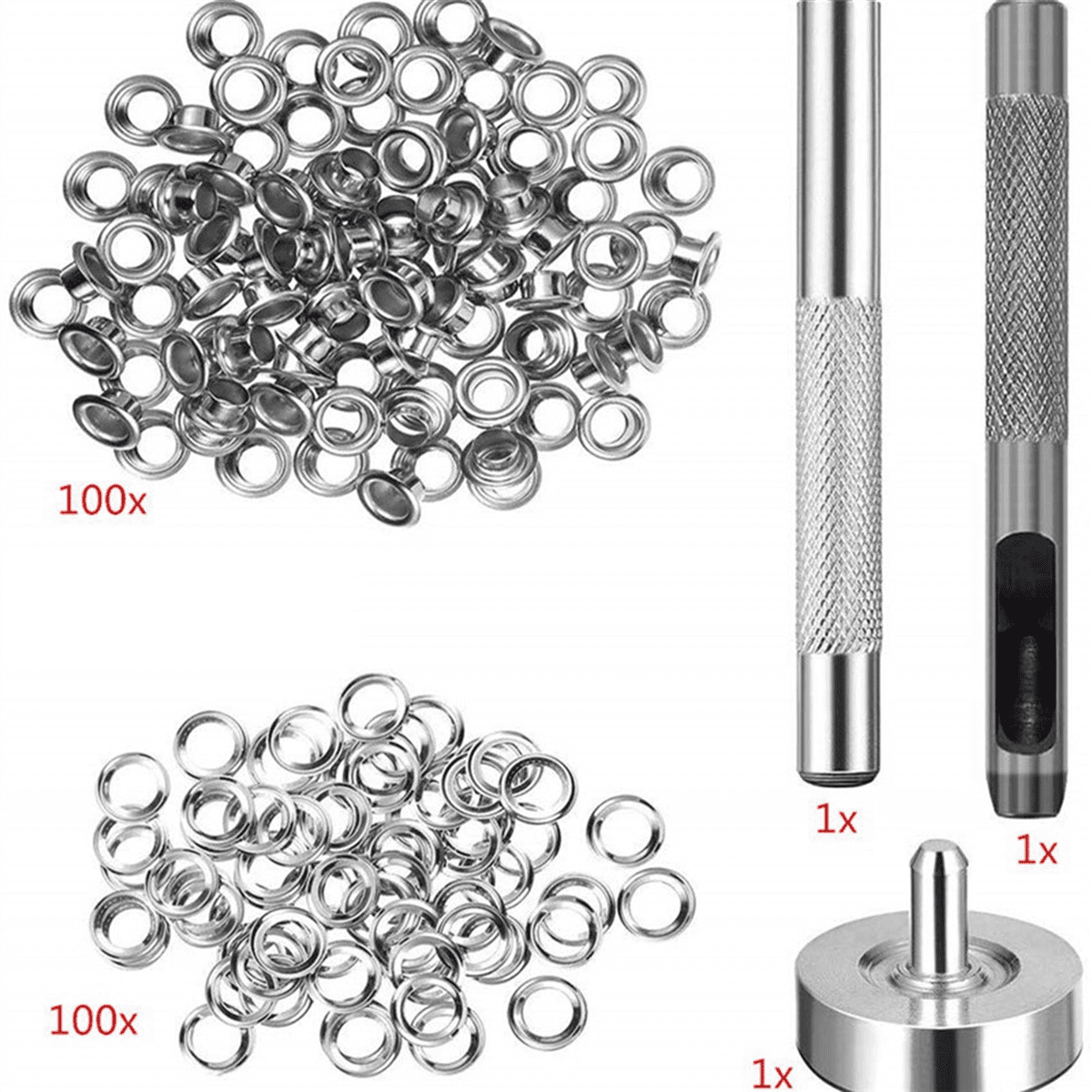 300Pcs Metal Eyelets Set 6mm Grommet Rings Kit with Mounting Punch Rod for DIY Accessories Leather Craft Clothing Repair