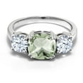 thumbnail image 2 of Gem Stone King 3.55 Cttw Green Prasiolite and White Zirconia 3-Stone Engagement Ring for Women | 925 Sterling Silver | Cushion 8MM | Three Stone Wedding Engagement Anniversary Ring for Women, 2 of 5