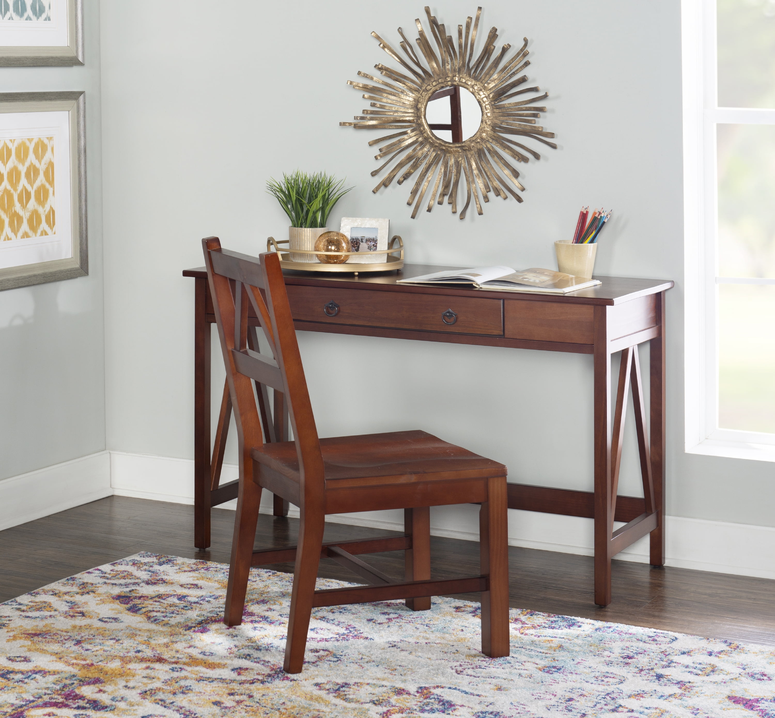 Linon Moreland 46" Single Drawer Writing Desk, Antique Tobacco