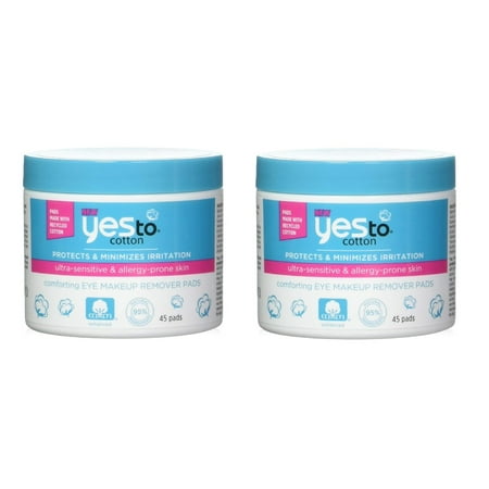 Yes To Cotton Protects and Minimizes Irriation for Ultra Sensitive and Allergy Prone Skin Comforting Eye Makeup Remover Pads, 45 Count (Pack of 2) + Yes to Tomatoes Moisturizing Single Use Mask