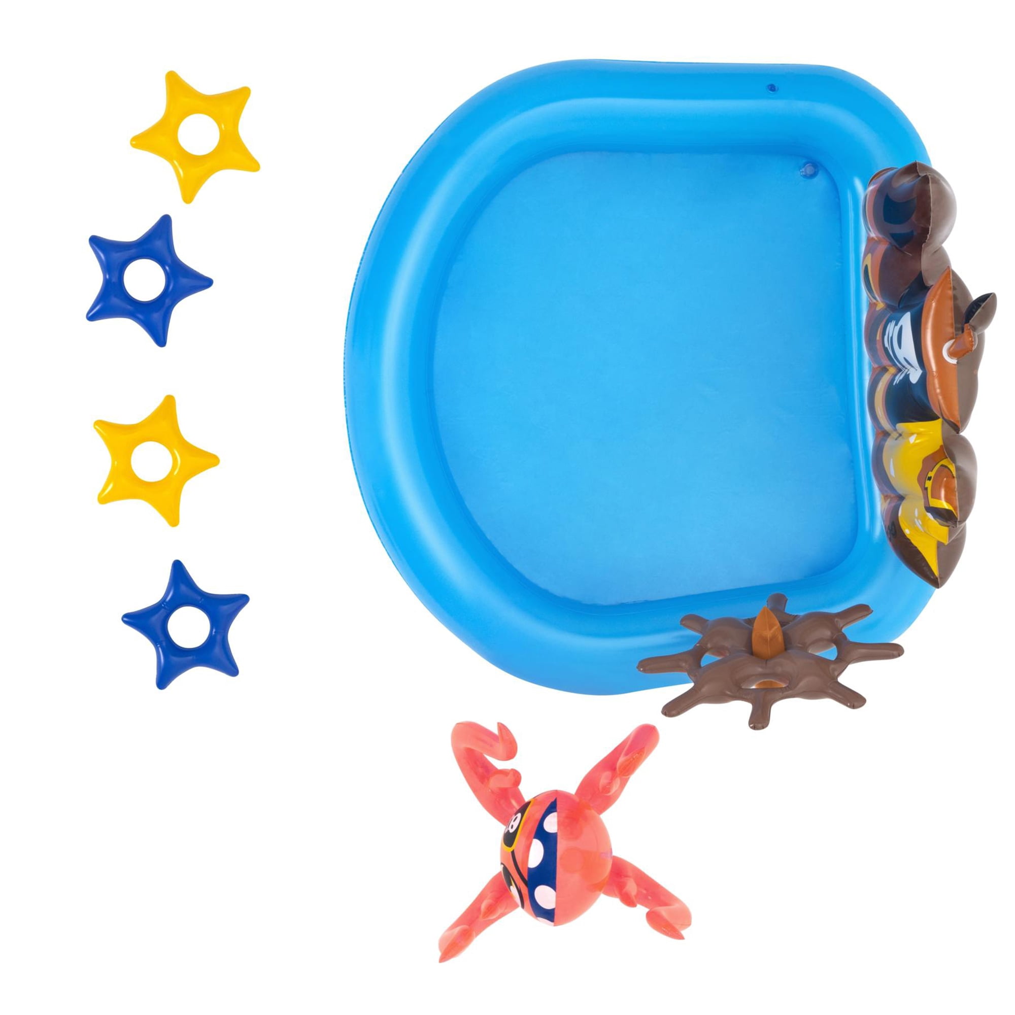H2OGO! Ships Ahoy Pool Play Center - 55" x 51" x 41" - Bestway, Kids Inflatable Water Play Set, Includes Inflatable Octopus, Compass & 4 Rings, Kids Pirate Themed Pool, 22 Gallon Capacity, Ages 2+