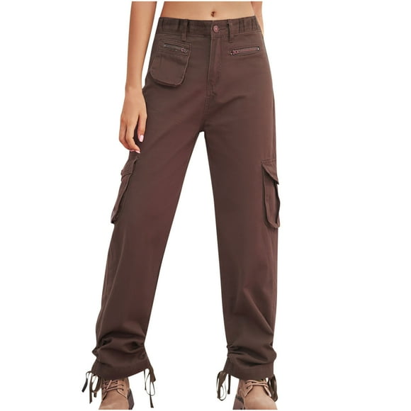 Teissuly Jeans for Women Solid Pants Hippie Punk Trousers Streetwear Jogger Pocket Loose Overalls Long Pants, Size S-2XL