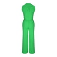 thumbnail image 5 of Scyoekwg Women 2 Piece Outfits Solid Color Sleeveless Turndown Collar Button Pocket Tops Solid Color Elastic Waist Tie Pants Sets (Green,L), 5 of 7