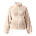 thumbnail image 5 of LUVDA Women's Stripe Fleece Jacket Full Zip Stand Collar Cozy Casual Fall Winter, 5 of 9