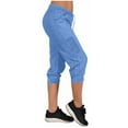 thumbnail image 7 of Lenpel Women's Cargo Capris Elastic Waist Drawstring Tapered Cropped Lounge Pants Athletic Casual Capri Sweatpants, 7 of 7