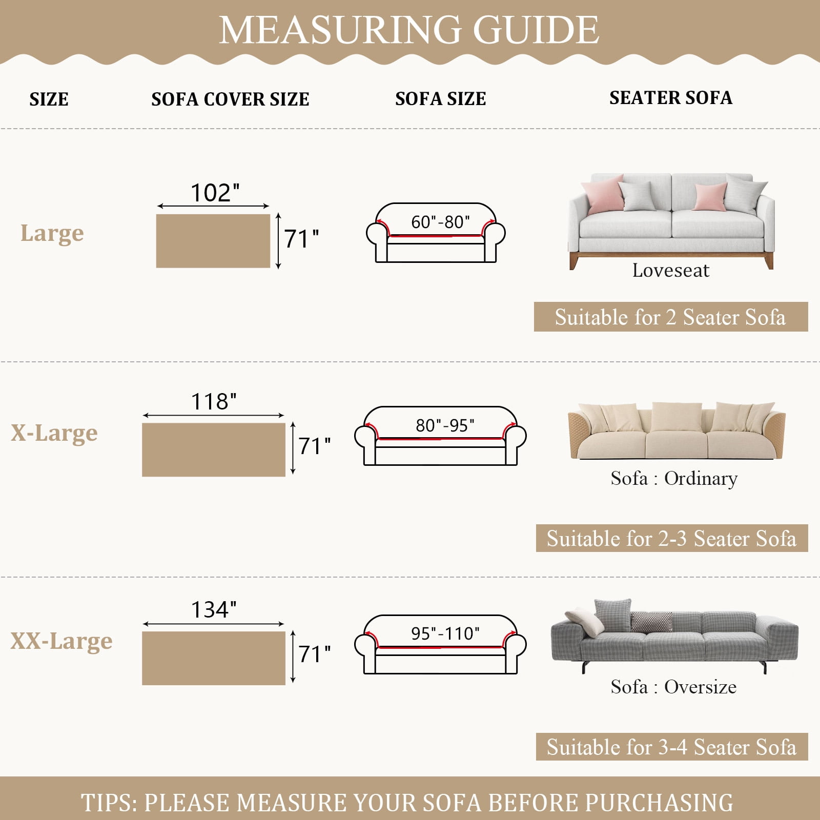 ANMINY Sofa Cushion Cover Stretch Couch Seat Slipcover Furniture Protector 3 Seater