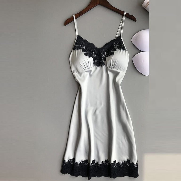 white lace teddy dress Joau Women Satin Lace V Neck Lingerie Chemise Mini Teddy Nightgown Babydoll  Sleep Dress Full Slips Sleepwear S-XL