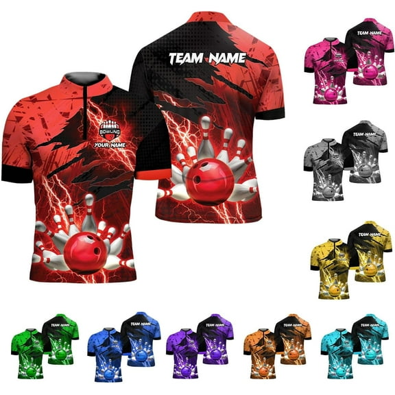Personalized Bowling Jersey 3D, Bowling Shirts for Team, Bowling Shirt Unisex for Men Women, Bowling Polo Shirts (Red, S)