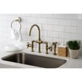 thumbnail image 2 of Kingston Brass KS2333NX Hamilton Two-Handle 4-Hole Deck Mount Industrial Style Bridge Kitchen Faucet with Brass Side Sprayer in Antique Brass, 2 of 7