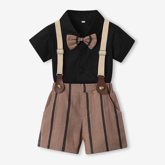 Edvintorg 12M-6Y Summer Boys Fashion Suit School Uniforn Sets Short Sleeve Top&Strap Shorts Suit Outfit for Baby Toldders Shirts Photography Performance Set