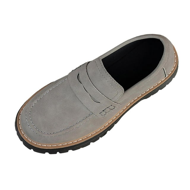 Mocassins à Plateforme Gris pour Femmes, Coupe Décontractée, Bout Rond, Talon Épais, Hauteur Moyenne, pour Usage Quotidien