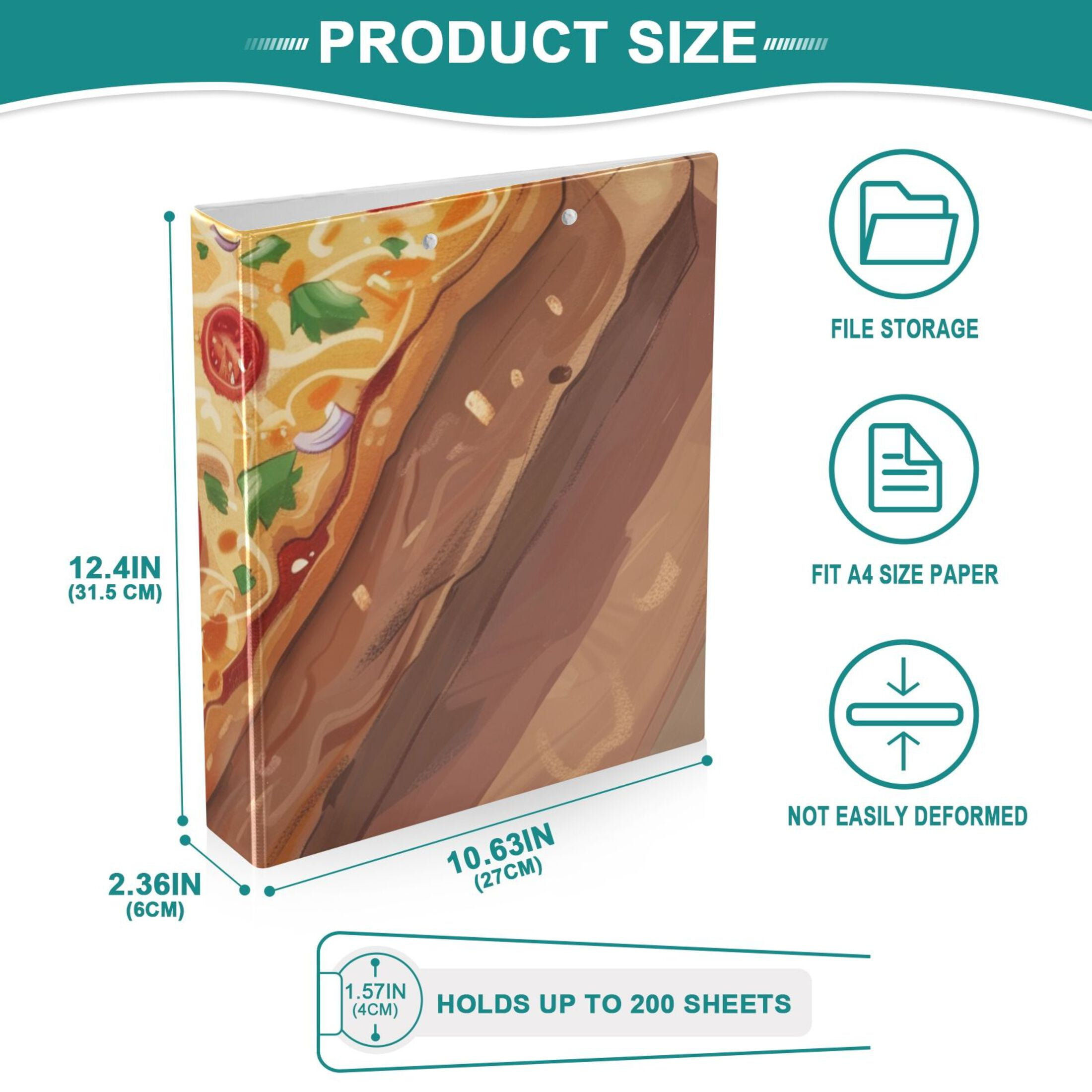 Flatbread 3 Ring Binders 1.5 inch Hardcover File Folders with Interior Pockets A4 Size Organizer for School Office Hospital