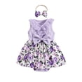 thumbnail image 3 of Infant Baby Girl Romper Dress Floral Print Ribbed Lace Trim Wrap V-Neck Jumpsuit with Bow Headband, 3 of 10