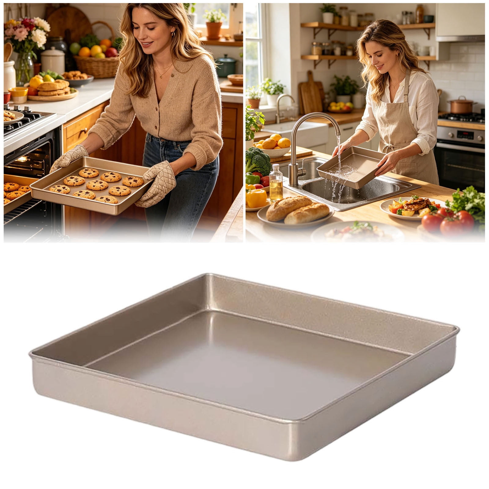 11 Inch Baking Sheet Pan,Nonstick Square Baking Pan for Oven Baking,Carbon Steel Pan for Cakes,Cookies,Pastries,Lasagna,and Homemade Desserts