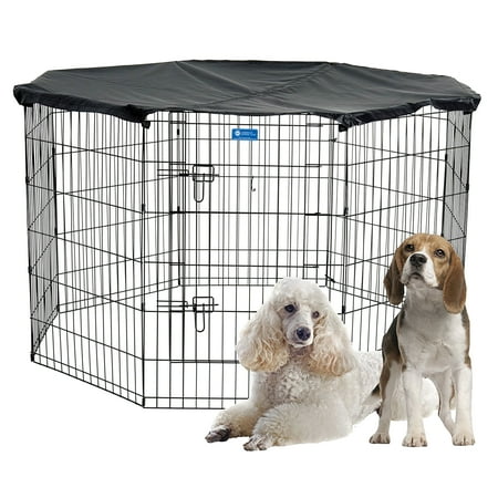 Proselect Exercise Pen - AKC® 36in H x 6ft Dia. Pet Exercise Play Pen with Cover for Indoor or Outdoor - Medium, with Free Training Guide