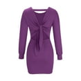 thumbnail image 5 of Hvot&aat Women's Sexy Hip Wrap Skirt Ribbed Long Sleeve Bodycon Pullover Solid Color Mini Dress, 5 of 6