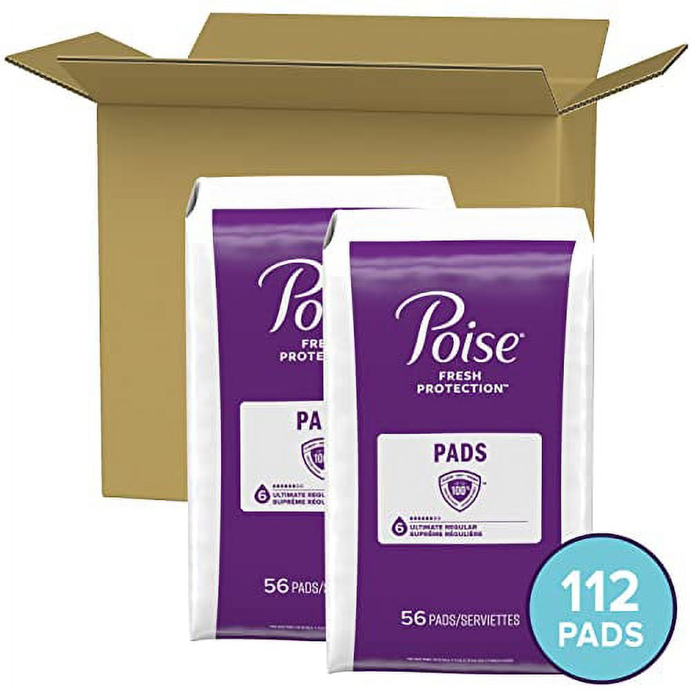 Poise Incontinence Pads & Postpartum Incontinence Pads, 6 Drop Ultimate Absorbency, Regular Length, 112 Count