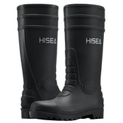 HISEA Men's Rain Boots with Steel Shank, Waterproof Rubber Protective Footwear, Seamless PVC Rainboots Non-Steel Toe Outdoor Work Boots, Durable Garden Fishing Tall Kneed Boot, Size 11 Black