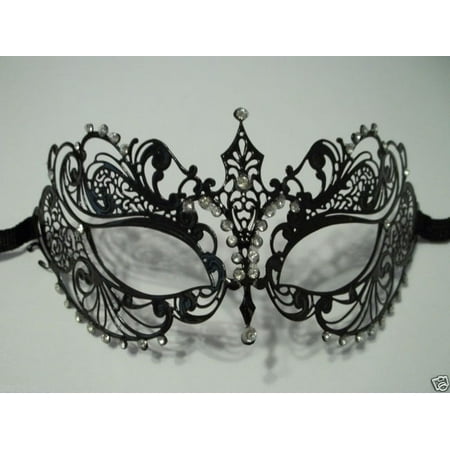 Black Crystal Beautiful Eyes Laser Cut Venetian Mask Masquerade Metal Filigree