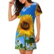 thumbnail image 2 of Balery Blue Sky Sunflower Camisón de manga corta con cuello redondo para mujer, cómodo y elegante., 2 of 6
