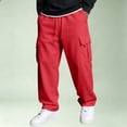 thumbnail image 3 of Dwellite Baggy Cargo Sweatpants for Men Wide Leg Jogger Pants Loose Fit Fashion Solid Color Trousers with Pockets Red 3XL, 3 of 6