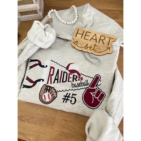 Embroidered Baseball Hoodie | Pennant Flag Hoodie | Spring Hoodie | Baseball Sweatshirt | Patchwork Crewneck | e Baseball Hoodie