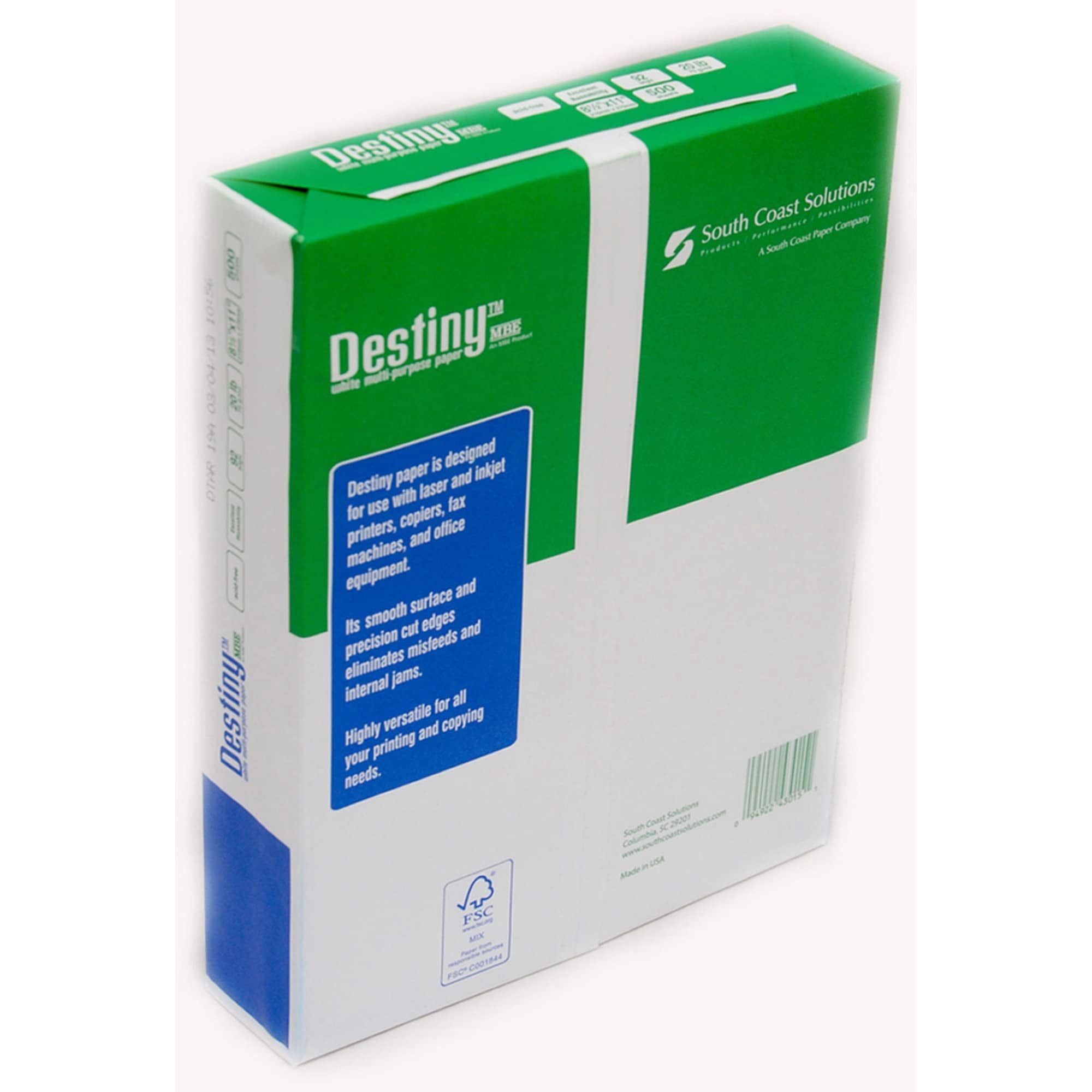 Destiny™ Multipurpose Copy Paper, Letter Size Paper, 20 Lb, 500 Sheets Per Ream, Case Of 10 Reams