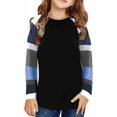 thumbnail image 1 of Crewneck Sweatshirts Teen Girls：Striped Front Button Comfy Classic Tunic Patchwork Blouse Cargo Gymnastics Tops, 1 of 1
