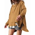 thumbnail image 3 of Sudadera con Capucha Extragrande para Mujer, Jersey con Mangas Murciélago y Cuello Redondo, Jersey con Diseño de Gofre Marrón XL, 3 of 9