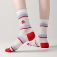 thumbnail image 2 of Womens Cute Cartoon Embroidered Crew Socks 3-Pair Pack Fun Patterned Cotton Knit Soft and Stretchy Casual Style - 3 pcs-C, 2 of 7