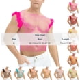 thumbnail image 2 of Alkepwun Mens Tank Tops Openwork Mesh Rhinestone Muscle Shirts with Feather Accents Summer Solid-Color Sexy Breathable Round-Neck Top, 2 of 5