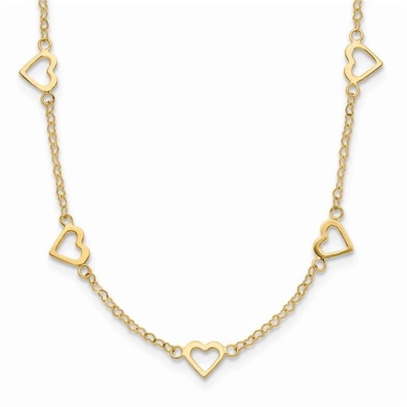 Primal Gold 14 Karat Yellow Gold Open Hearts on Heart Link 17-Station Necklace