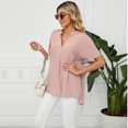 thumbnail image 2 of FJUCHAI Womens Shirts V Neck Short Sleeve Buttons Tops Tee Solid Color Blouse Loose Fit S-XXL, 2 of 9