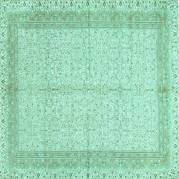 Ahgly Company Machine Washable Indoor Square Persian Turquoise Blue Traditional Area Rugs, 3' Square