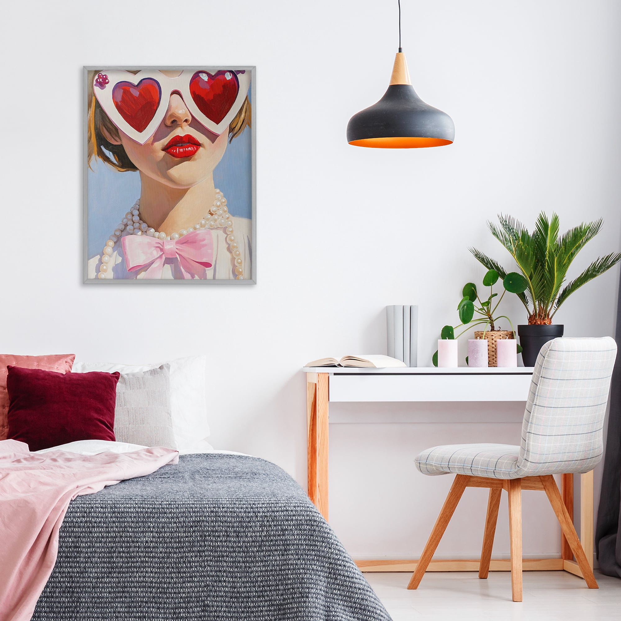 Stupell Industries Romantic Red Heart Glasses Gray Framed Giclee Art, design by The Prints Vibe